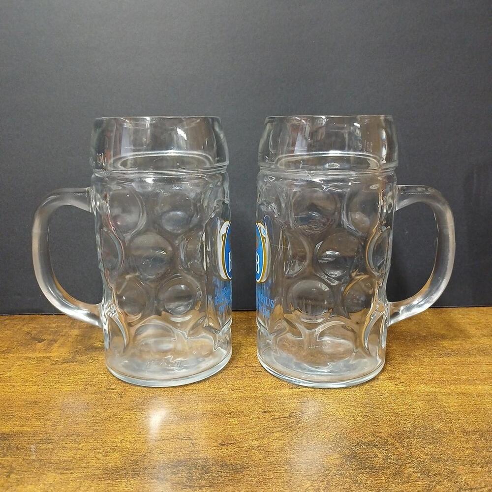 Lot of 2 HB Hofbrauhaus Munchen German 0.5L Glass Dimpled Beer Mug Stein - Picture 2 of 5